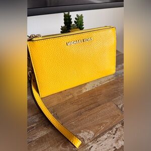 Michael Kors Jet Set Travel - Yellow Pebbled Leather Wristlet Wallet